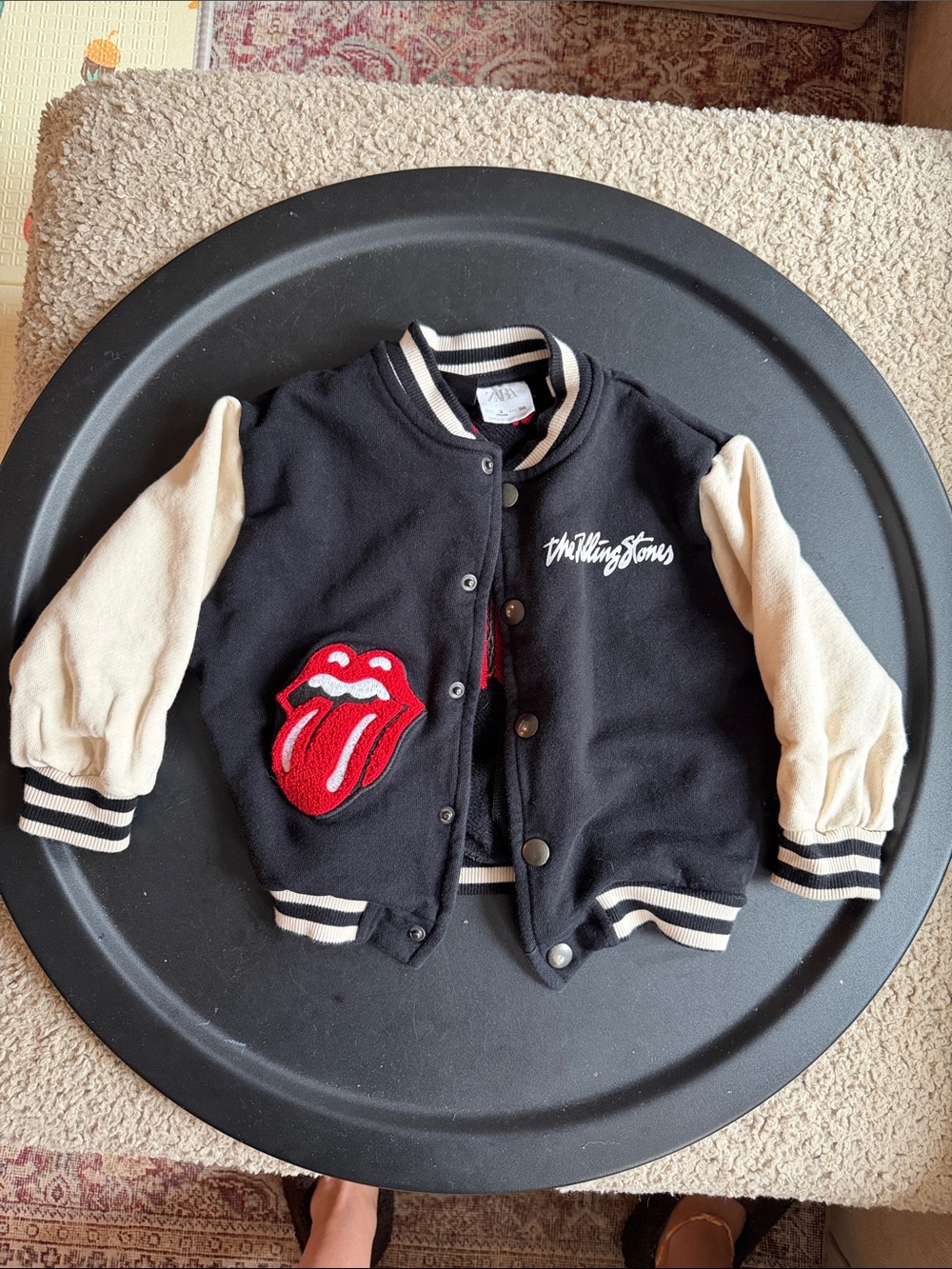 Zara Black Varsity Jacket with Red & White Tongue Patch